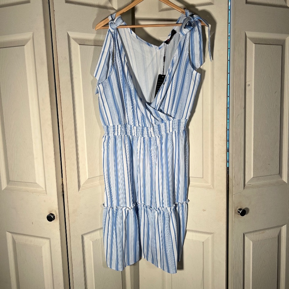 Kancy Kole Blue and White Striped Dress with Tie Straps Size 2XL